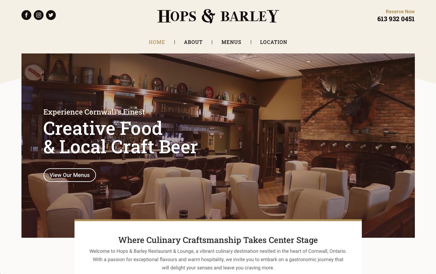 Hops and barley menu